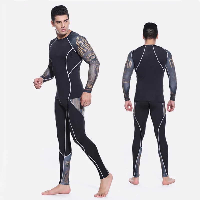 Compression underwear Men's Winter Thermal underwear MMA 3D wolf Bodybuilding T-Shirt Rashgarda leggings 2 piece tracksuit Men