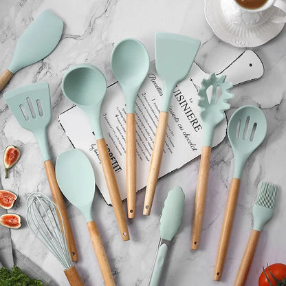 1PC Silicone Kitchenware Utensils Wood Soup Spoon Spatula Brush Scraper Grey Oil Brush Kitchen Cooking Pots Set Tools Cookware