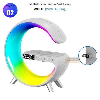 Multifunctional Wireless Charger Alarm Clock Bluetooth Speaker APP Control LED Night Light RGB Atmosphere Desk Lamp For iPhone14