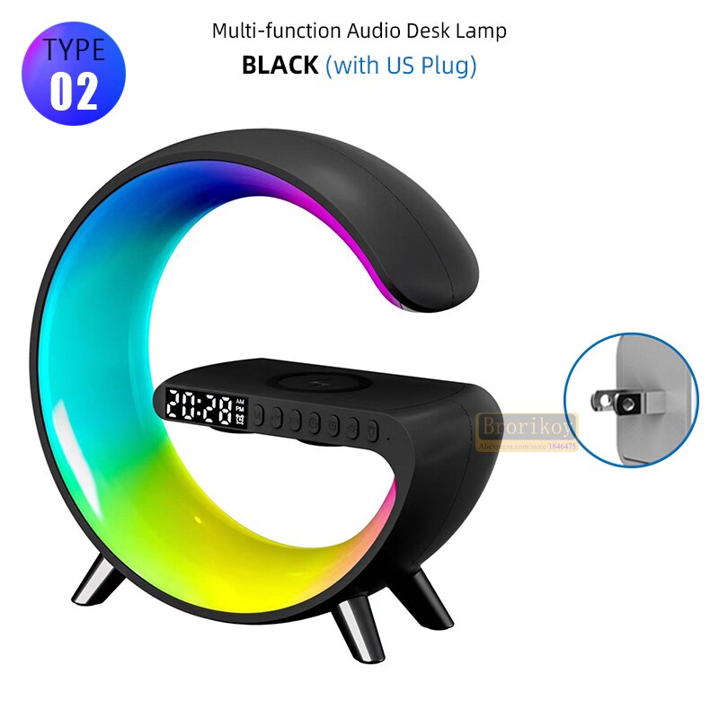 Multifunctional Wireless Charger Alarm Clock Bluetooth Speaker APP Control LED Night Light RGB Atmosphere Desk Lamp For iPhone14