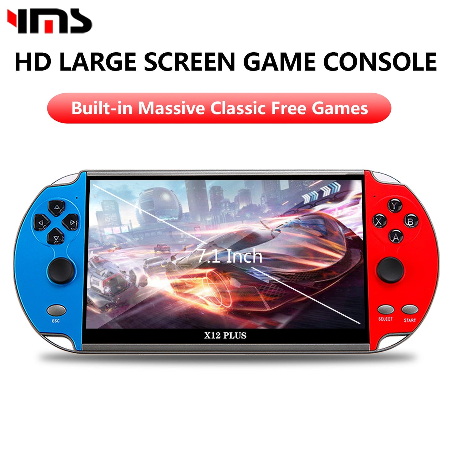 X7/X12 Plus Handheld Game Console 4.3/5.1/7.1 Inch HD Screen Portable Audio Video Player Classic Play Built-in10000+ Free Games