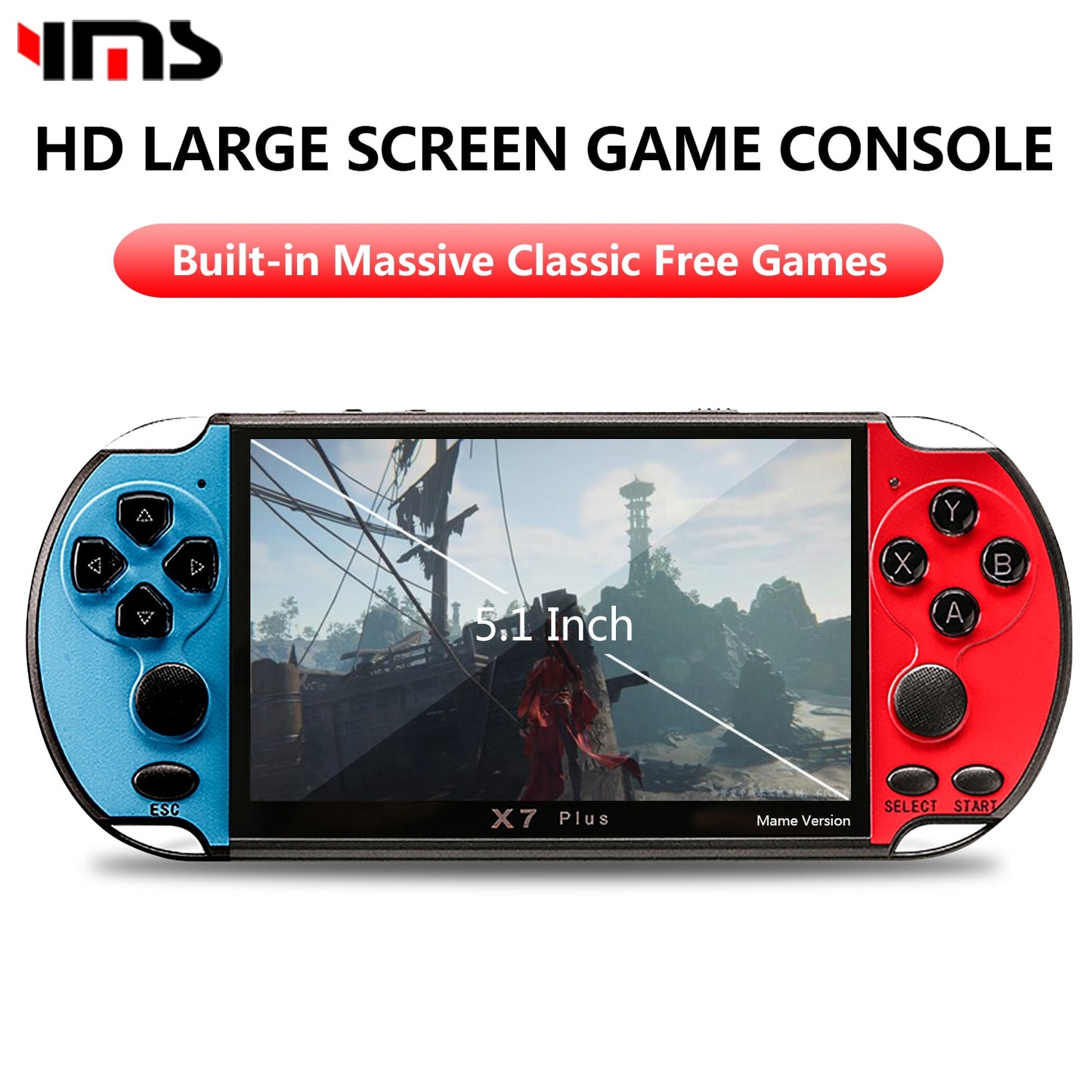 X7/X12 Plus Handheld Game Console 4.3/5.1/7.1 Inch HD Screen Portable Audio Video Player Classic Play Built-in10000+ Free Games