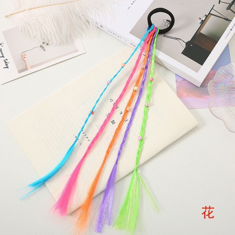 New Girls Colorful Wigs Ponytail Headbands Rubber Bands Beauty Hair Bands Headwear Kids Hair Accessories Head Band Hair Ornament