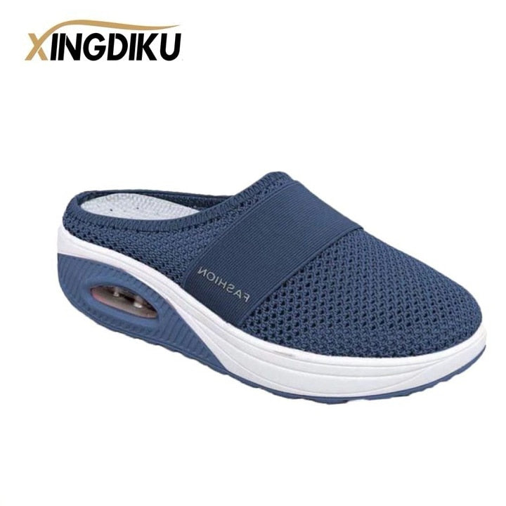 Air Cushion Slip-On Women Walking Shoes Orthopedic Diabetic Ladies Platform Mules Mesh Lightweight Slippers Wedge Female Sneaker