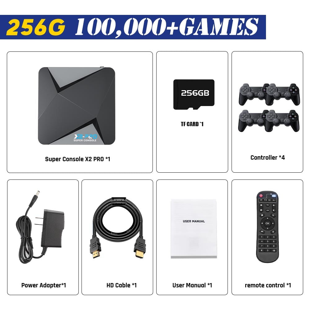 Retro Game Console Super Console X2 Pro For PS1/DC/SS/PSP Plug & Play Game Box Build-in 100,000 Classic Games Support TV System