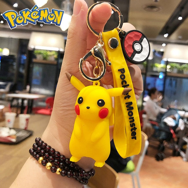 Genuine Pikachu Creative Anime Cartoon Doll Keychain Pokemon Cartoon Doll Keyring Bag Car Key Chain Ring Pendant Kids Gifts.