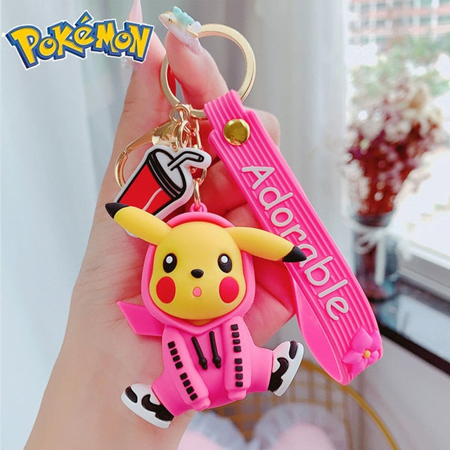 Genuine Pikachu Creative Anime Cartoon Doll Keychain Pokemon Cartoon Doll Keyring Bag Car Key Chain Ring Pendant Kids Gifts.