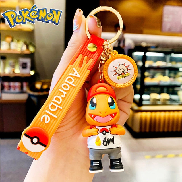 Genuine Pikachu Creative Anime Cartoon Doll Keychain Pokemon Cartoon Doll Keyring Bag Car Key Chain Ring Pendant Kids Gifts.