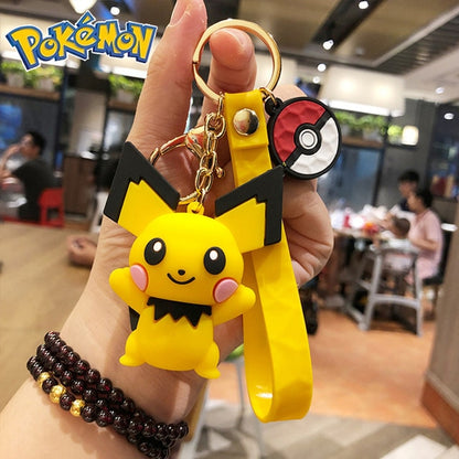 Genuine Pikachu Creative Anime Cartoon Doll Keychain Pokemon Cartoon Doll Keyring Bag Car Key Chain Ring Pendant Kids Gifts.