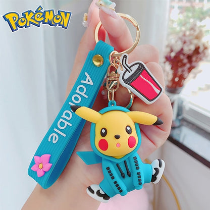 Genuine Pikachu Creative Anime Cartoon Doll Keychain Pokemon Cartoon Doll Keyring Bag Car Key Chain Ring Pendant Kids Gifts.