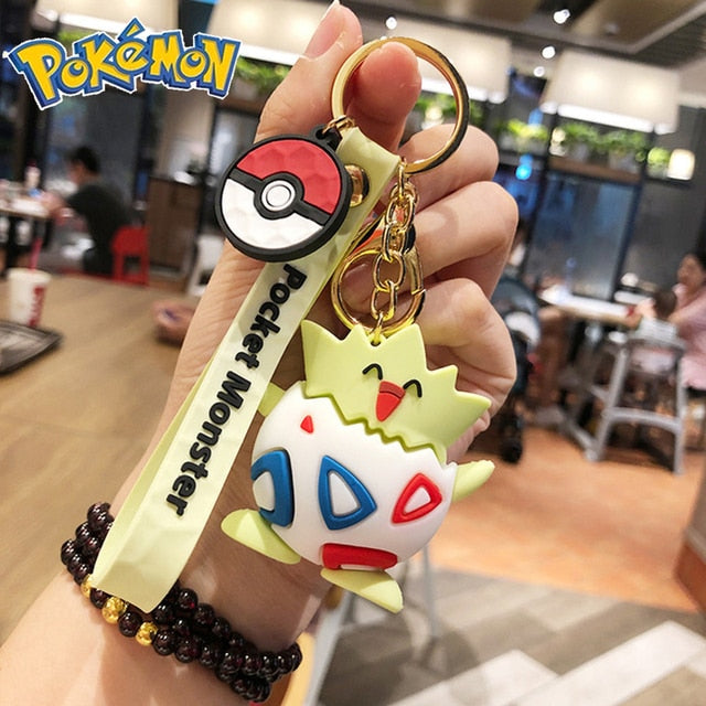 Genuine Pikachu Creative Anime Cartoon Doll Keychain Pokemon Cartoon Doll Keyring Bag Car Key Chain Ring Pendant Kids Gifts.