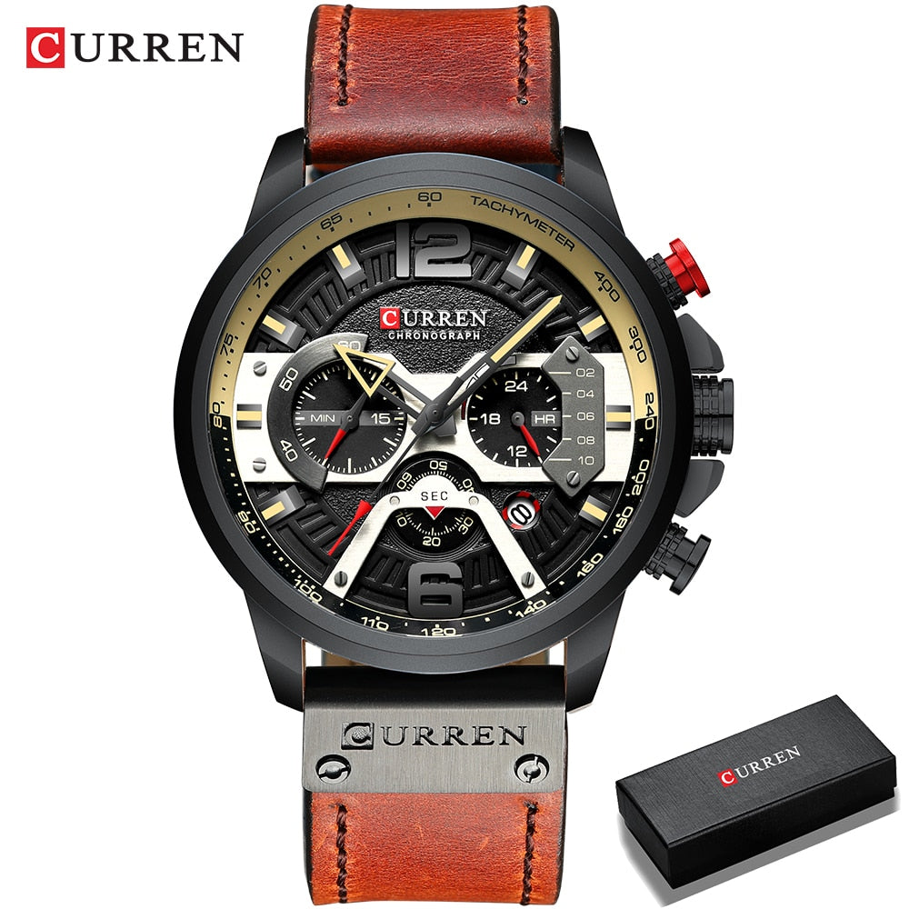 CURREN Casual Sport Watches for Men Top, Brand Luxury ,Military, Leather Wrist Watch, Man, Clock Fashion ,Chronograph, Wristwatch