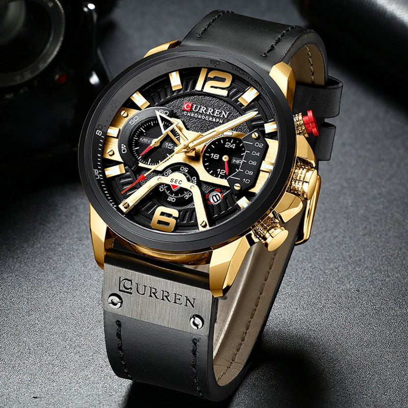 CURREN Casual Sport Watches for Men Top, Brand Luxury ,Military, Leather Wrist Watch, Man, Clock Fashion ,Chronograph, Wristwatch