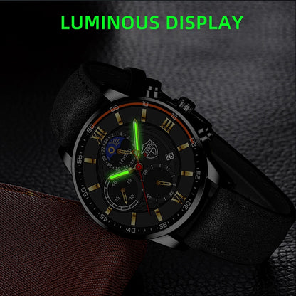 Fashion Mens Sports Watches Man Business Quartz Wristwatch Luxury Black Leather Bracelet Men Casual Luminous Clock Watch