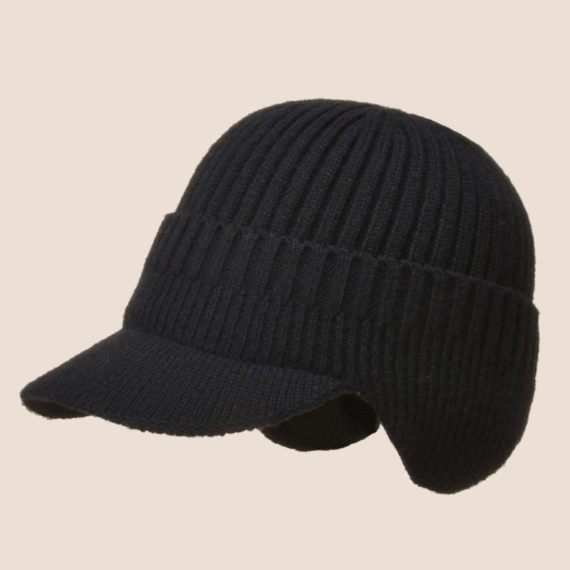 Men Winter Knitted Hat Outdoor Cycling Ear Protection Warmth Peaked Cap Casual Fashion Sunhat Bomber Hats 56-61CM