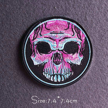 Skull Punk Patch Embroidered Patch For Clothing Sewing Applique Iron On Patches For Clothes Skeleton Binoculars Patches Stripe