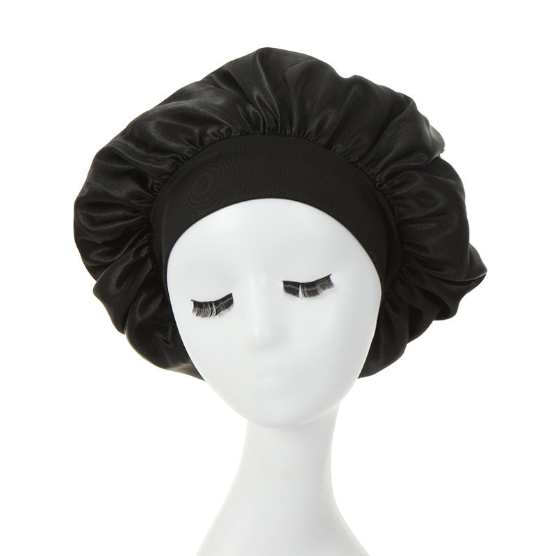 Women Night Sleep Hair Caps Silky Bonnet Satin Double Layer Adjust Head Cover Hat For Curly Springy Hair Styling Accessories