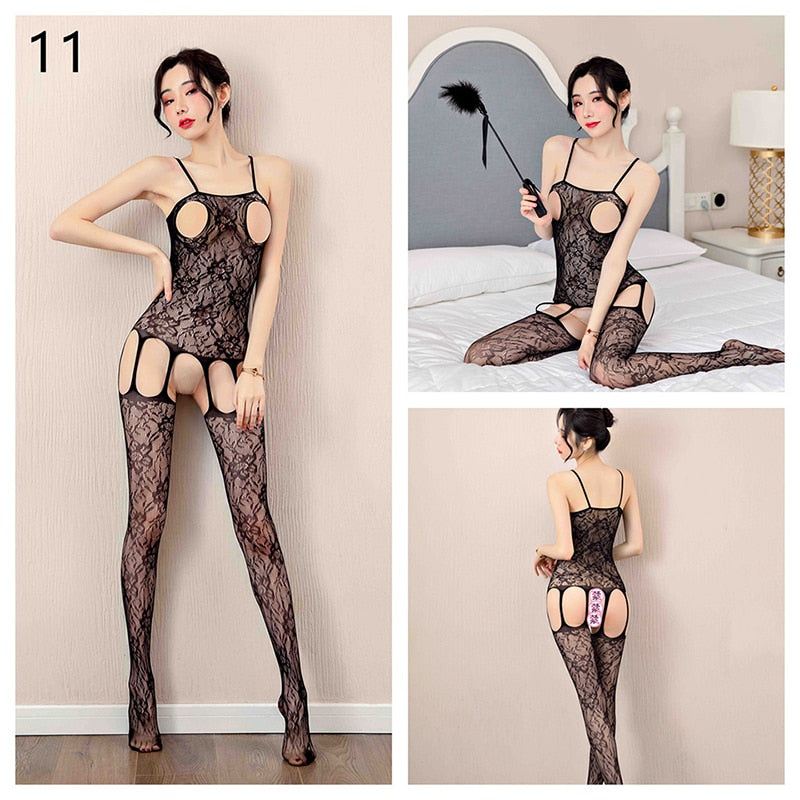 Sexy Lingerie Mesh Bodysuits Pornographic Movies Xxx Fishnet Crotchless Catsuit Babydoll Stockings Uniform Teddies Underwear Set