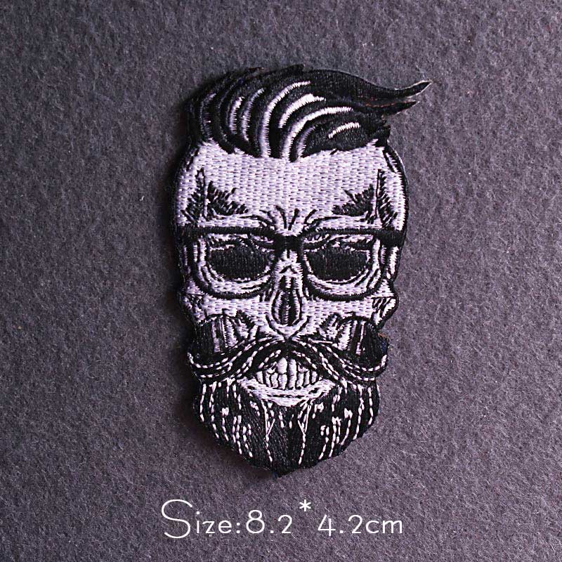 Skull Punk Patch Embroidered Patch For Clothing Sewing Applique Iron On Patches For Clothes Skeleton Binoculars Patches Stripe