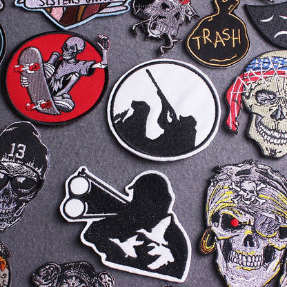 Skull Punk Patch Embroidered Patch For Clothing Sewing Applique Iron On Patches For Clothes Skeleton Binoculars Patches Stripe