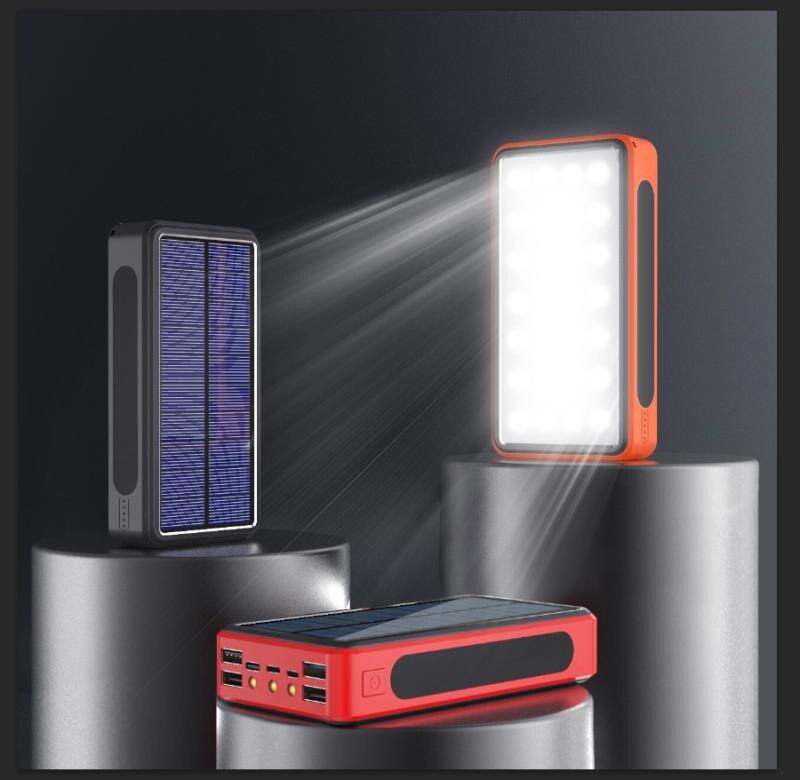 80000mAh High Capacity Solar Power Bank Camping Light Powerbank Solar Charger with 4USB Ports External Battery for Xiaomi IPhone