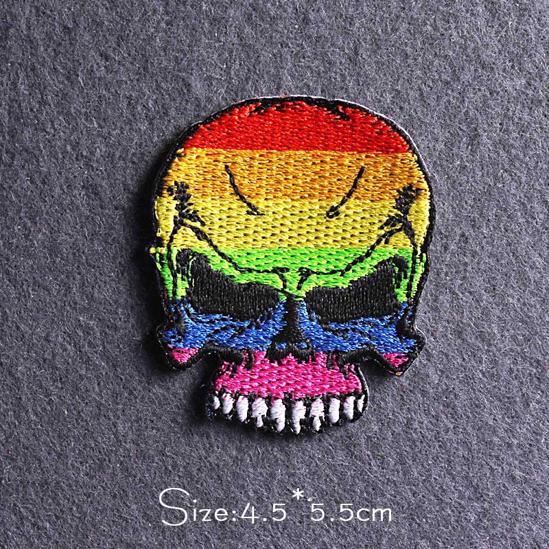 Skull Punk Patch Embroidered Patch For Clothing Sewing Applique Iron On Patches For Clothes Skeleton Binoculars Patches Stripe