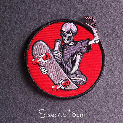 Skull Punk Patch Embroidered Patch For Clothing Sewing Applique Iron On Patches For Clothes Skeleton Binoculars Patches Stripe