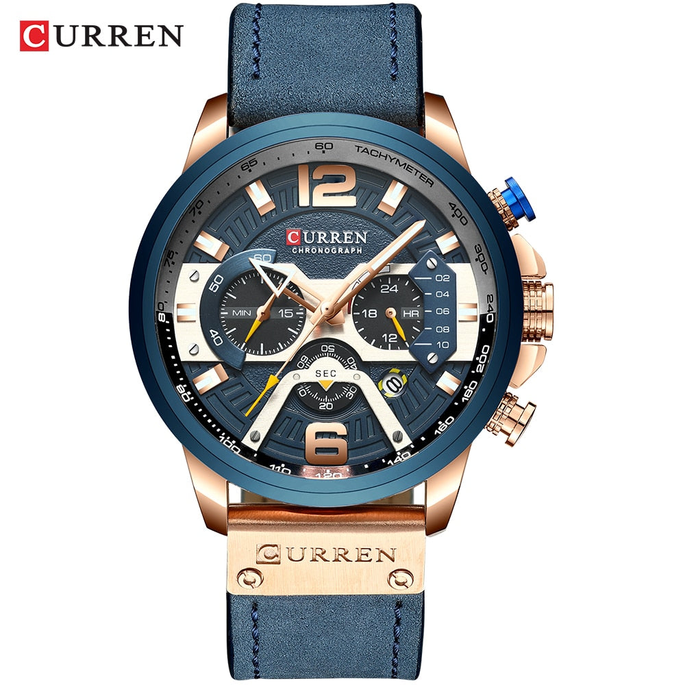 CURREN Casual Sport Watches for Men Top, Brand Luxury ,Military, Leather Wrist Watch, Man, Clock Fashion ,Chronograph, Wristwatch