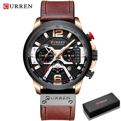 CURREN Casual Sport Watches for Men Top, Brand Luxury ,Military, Leather Wrist Watch, Man, Clock Fashion ,Chronograph, Wristwatch