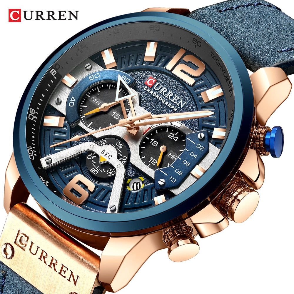 CURREN Casual Sport Watches for Men Top, Brand Luxury ,Military, Leather Wrist Watch, Man, Clock Fashion ,Chronograph, Wristwatch