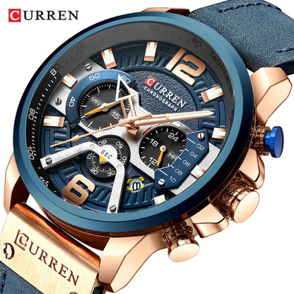 CURREN Casual Sport Watches for Men Top, Brand Luxury ,Military, Leather Wrist Watch, Man, Clock Fashion ,Chronograph, Wristwatch