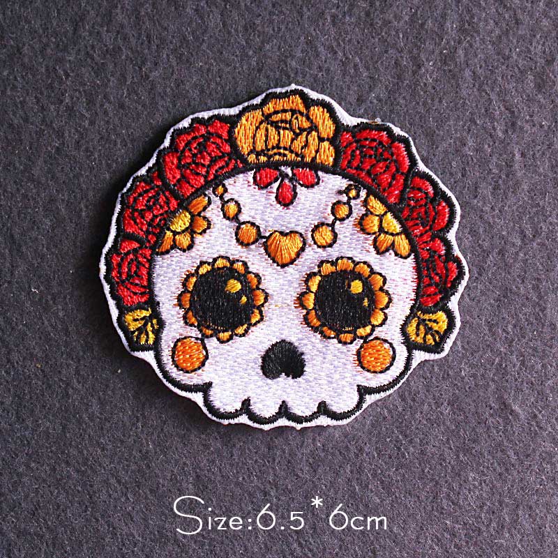 Skull Punk Patch Embroidered Patch For Clothing Sewing Applique Iron On Patches For Clothes Skeleton Binoculars Patches Stripe