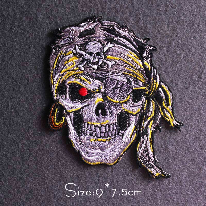 Skull Punk Patch Embroidered Patch For Clothing Sewing Applique Iron On Patches For Clothes Skeleton Binoculars Patches Stripe