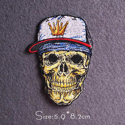 Skull Punk Patch Embroidered Patch For Clothing Sewing Applique Iron On Patches For Clothes Skeleton Binoculars Patches Stripe