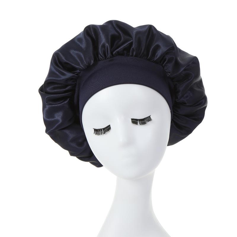 Women Night Sleep Hair Caps Silky Bonnet Satin Double Layer Adjust Head Cover Hat For Curly Springy Hair Styling Accessories