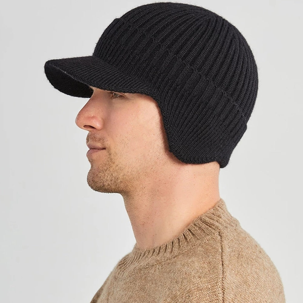 Men Winter Knitted Hat Outdoor Cycling Ear Protection Warmth Peaked Cap Casual Fashion Sunhat Bomber Hats 56-61CM