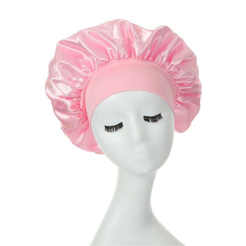 Women Night Sleep Hair Caps Silky Bonnet Satin Double Layer Adjust Head Cover Hat For Curly Springy Hair Styling Accessories