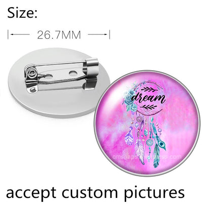 Personalized Photo Custom pictures Brooches Men Women Glass Cabochon Silver plated Backpack Lapel Pin Button Badges Brooch Gift