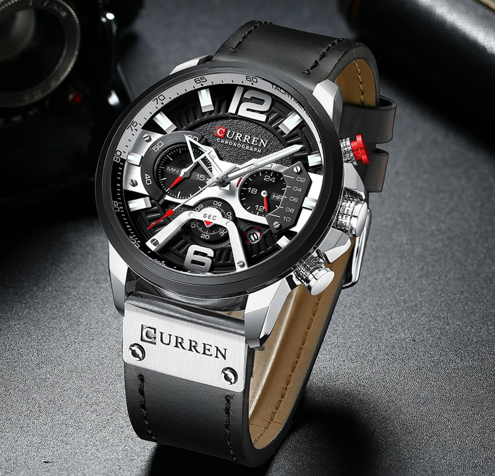 CURREN Casual Sport Watches for Men Top, Brand Luxury ,Military, Leather Wrist Watch, Man, Clock Fashion ,Chronograph, Wristwatch