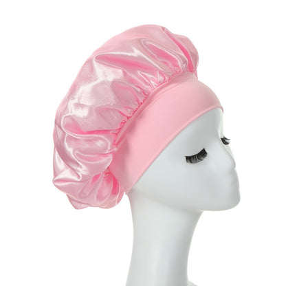 Women Night Sleep Hair Caps Silky Bonnet Satin Double Layer Adjust Head Cover Hat For Curly Springy Hair Styling Accessories