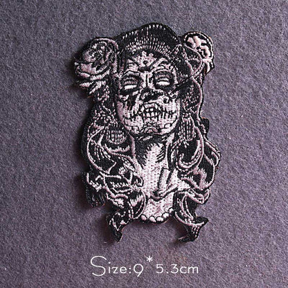 Skull Punk Patch Embroidered Patch For Clothing Sewing Applique Iron On Patches For Clothes Skeleton Binoculars Patches Stripe