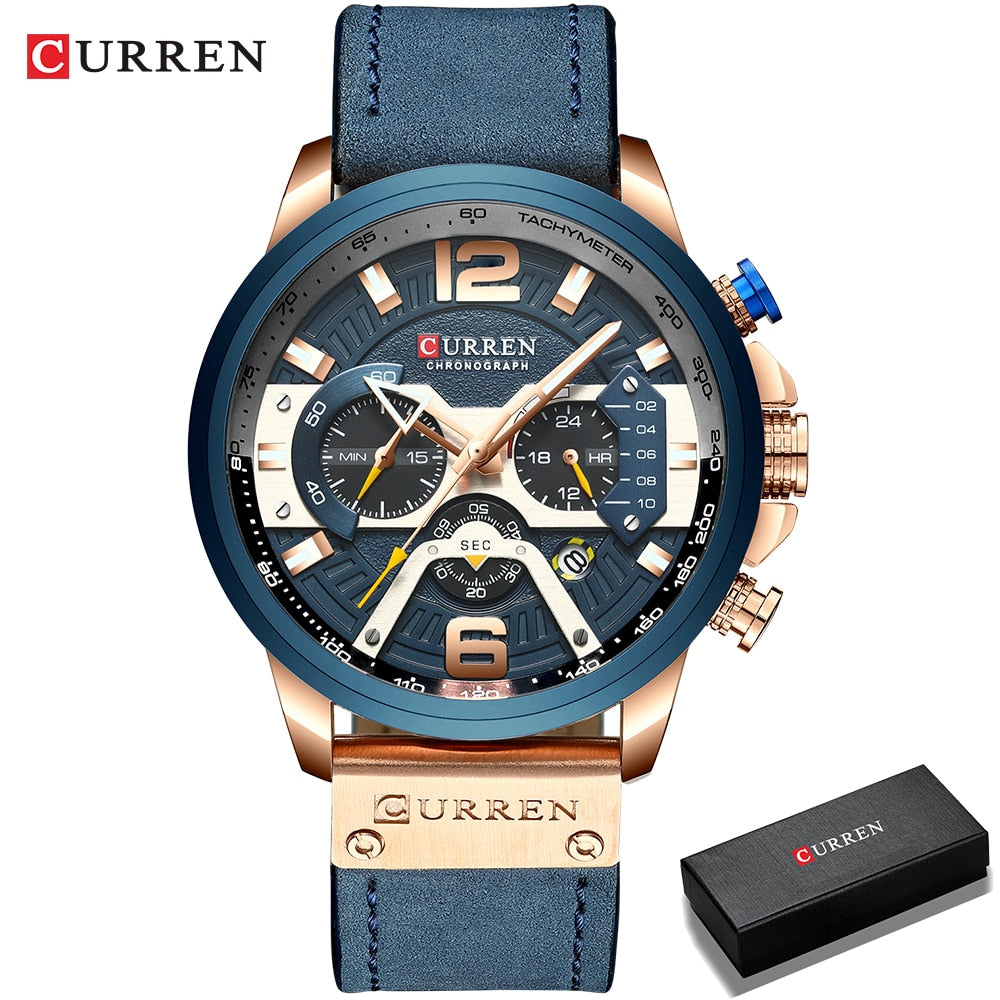 CURREN Casual Sport Watches for Men Top, Brand Luxury ,Military, Leather Wrist Watch, Man, Clock Fashion ,Chronograph, Wristwatch