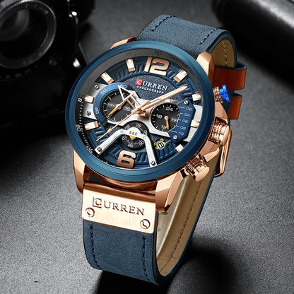 CURREN Casual Sport Watches for Men Top, Brand Luxury ,Military, Leather Wrist Watch, Man, Clock Fashion ,Chronograph, Wristwatch