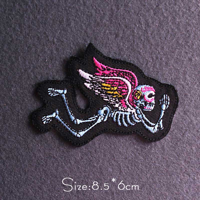 Skull Punk Patch Embroidered Patch For Clothing Sewing Applique Iron On Patches For Clothes Skeleton Binoculars Patches Stripe