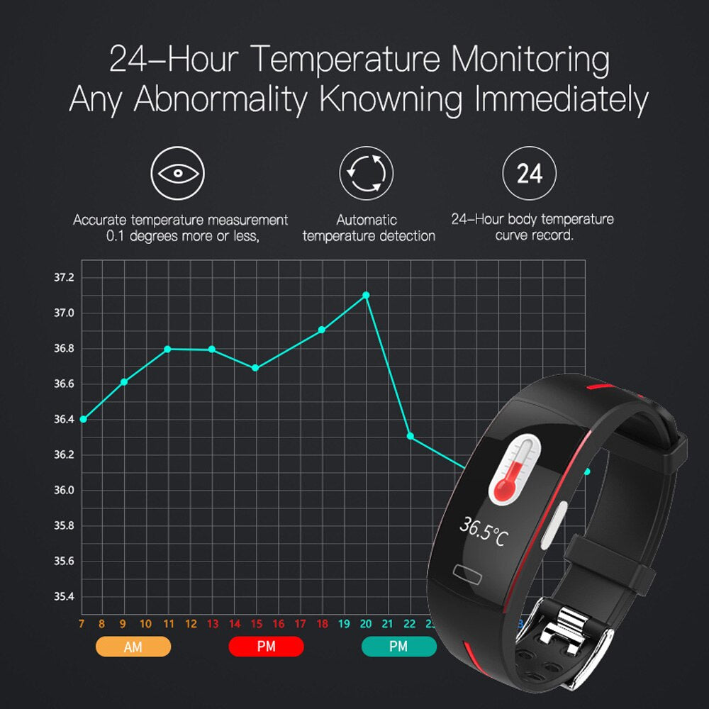 Body Temperature Measurement ECG PPG Smart Bracelet Heart Rate Blood Pressure Oxygen Smart Band Waterproof Sport Fitness Bands