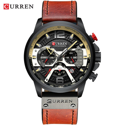 CURREN Casual Sport Watches for Men Top, Brand Luxury ,Military, Leather Wrist Watch, Man, Clock Fashion ,Chronograph, Wristwatch