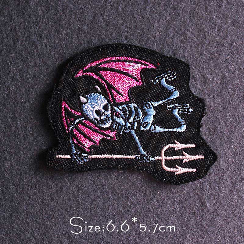 Skull Punk Patch Embroidered Patch For Clothing Sewing Applique Iron On Patches For Clothes Skeleton Binoculars Patches Stripe