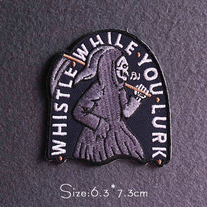 Skull Punk Patch Embroidered Patch For Clothing Sewing Applique Iron On Patches For Clothes Skeleton Binoculars Patches Stripe