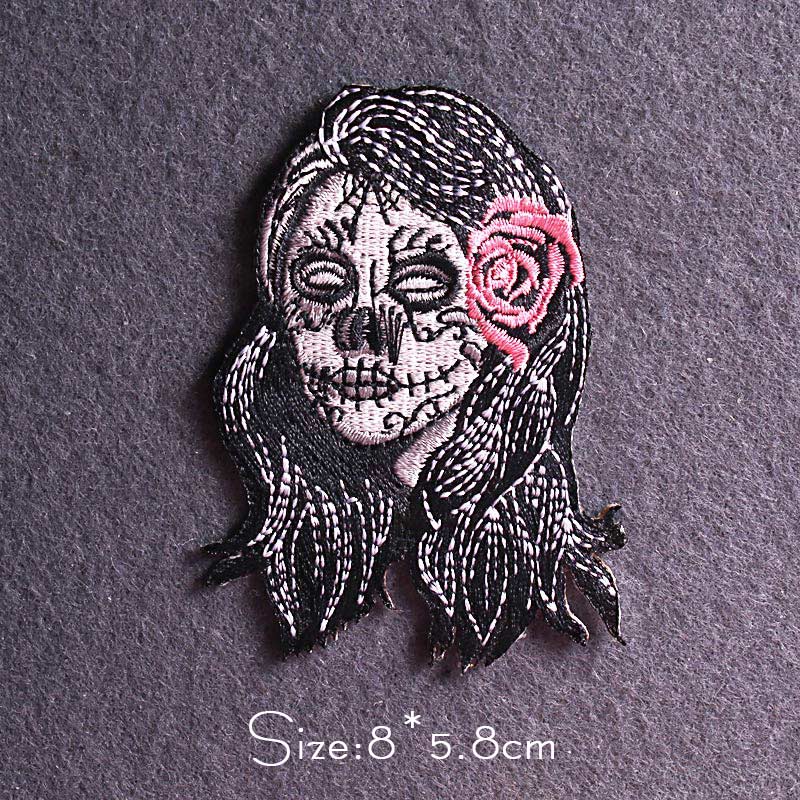 Skull Punk Patch Embroidered Patch For Clothing Sewing Applique Iron On Patches For Clothes Skeleton Binoculars Patches Stripe