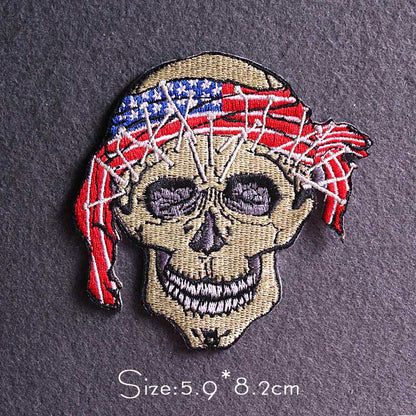 Skull Punk Patch Embroidered Patch For Clothing Sewing Applique Iron On Patches For Clothes Skeleton Binoculars Patches Stripe